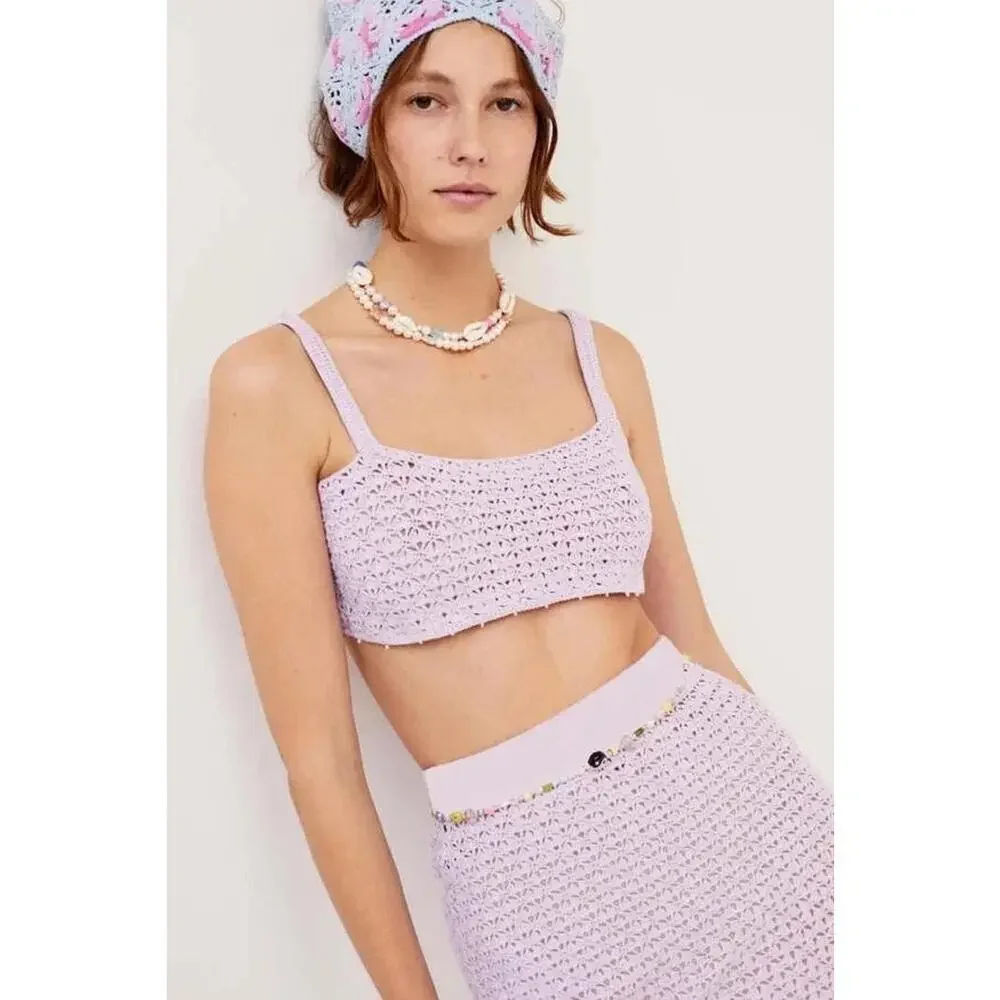 For Love and Lemons Charlotte Crochet Bralette and Skirt Set Size Medium